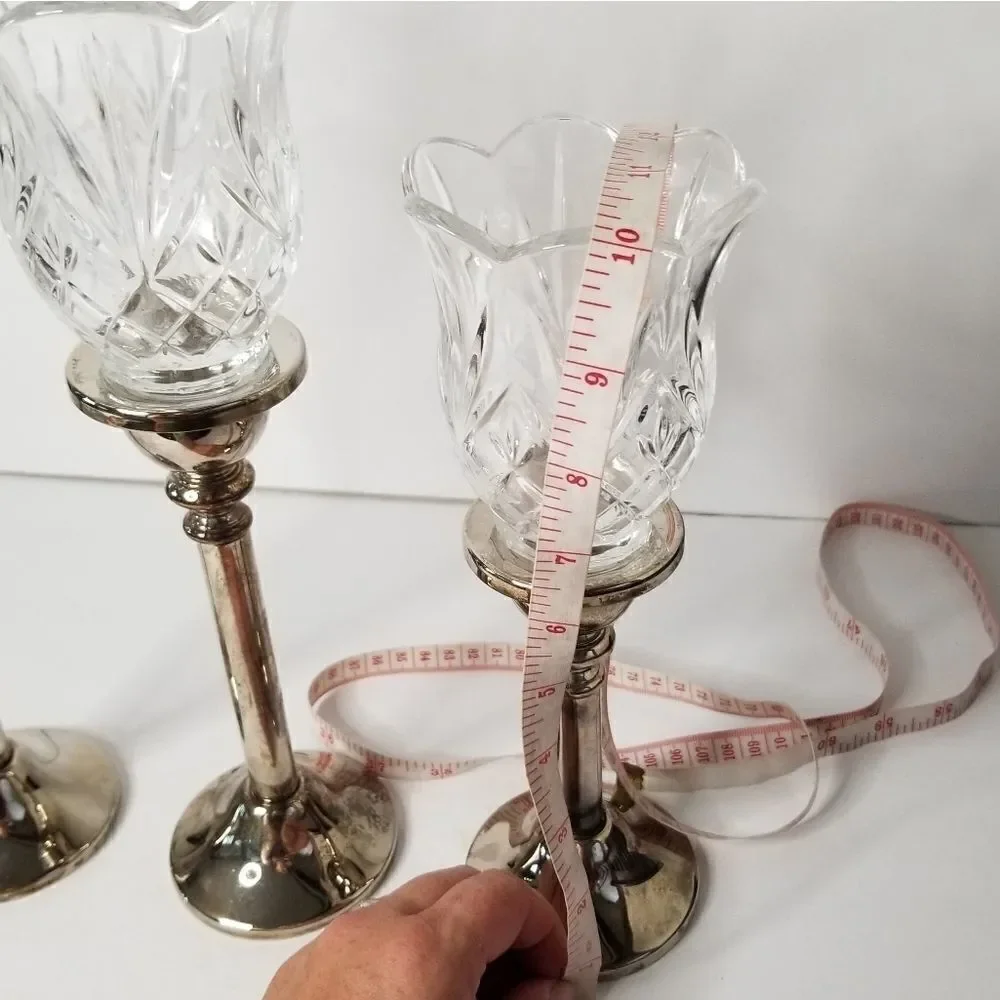 Vintage silver plated set of 3 hurricane candle